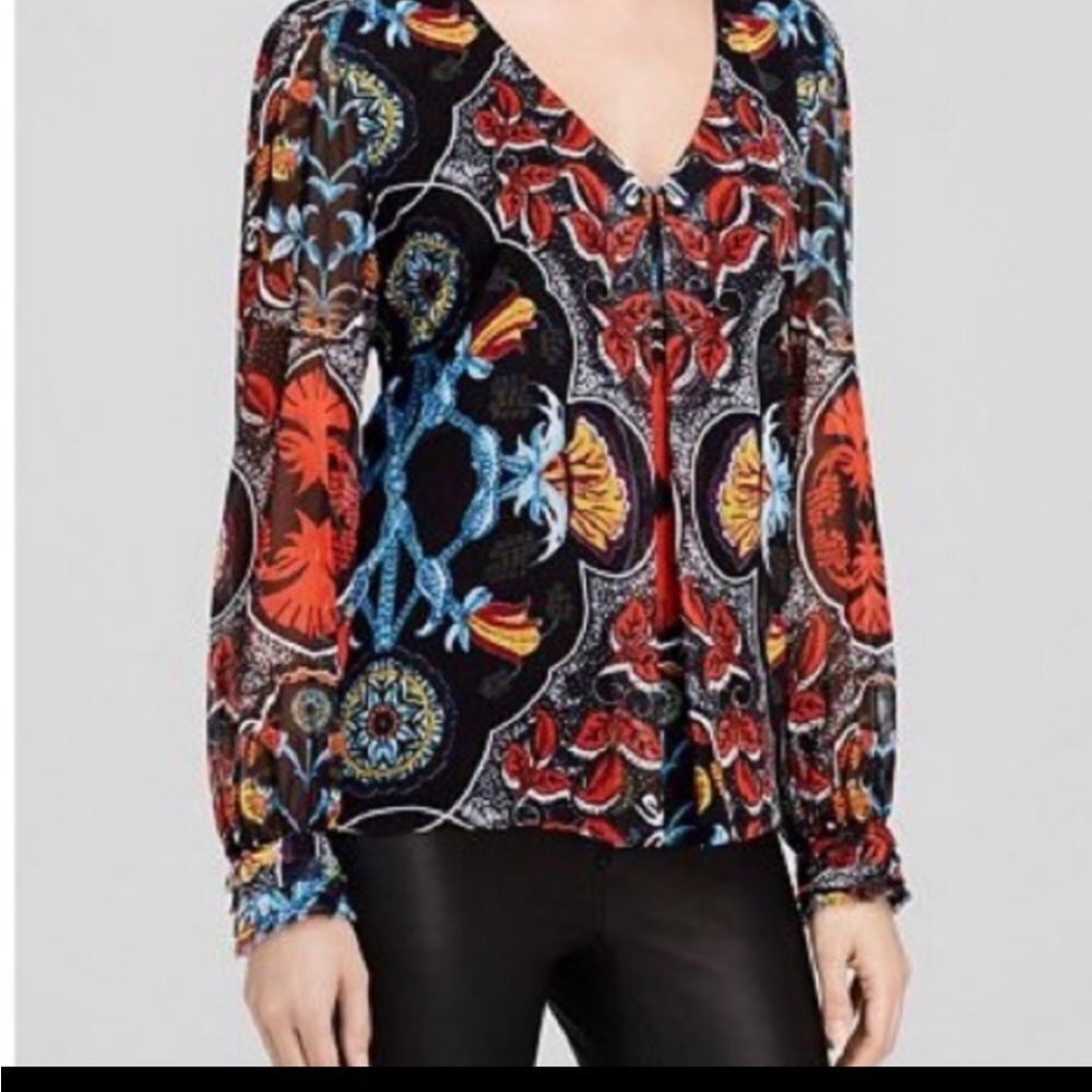 Alice + Olivia Pleated Baroque Floral Print Multicolor Top Size Small New